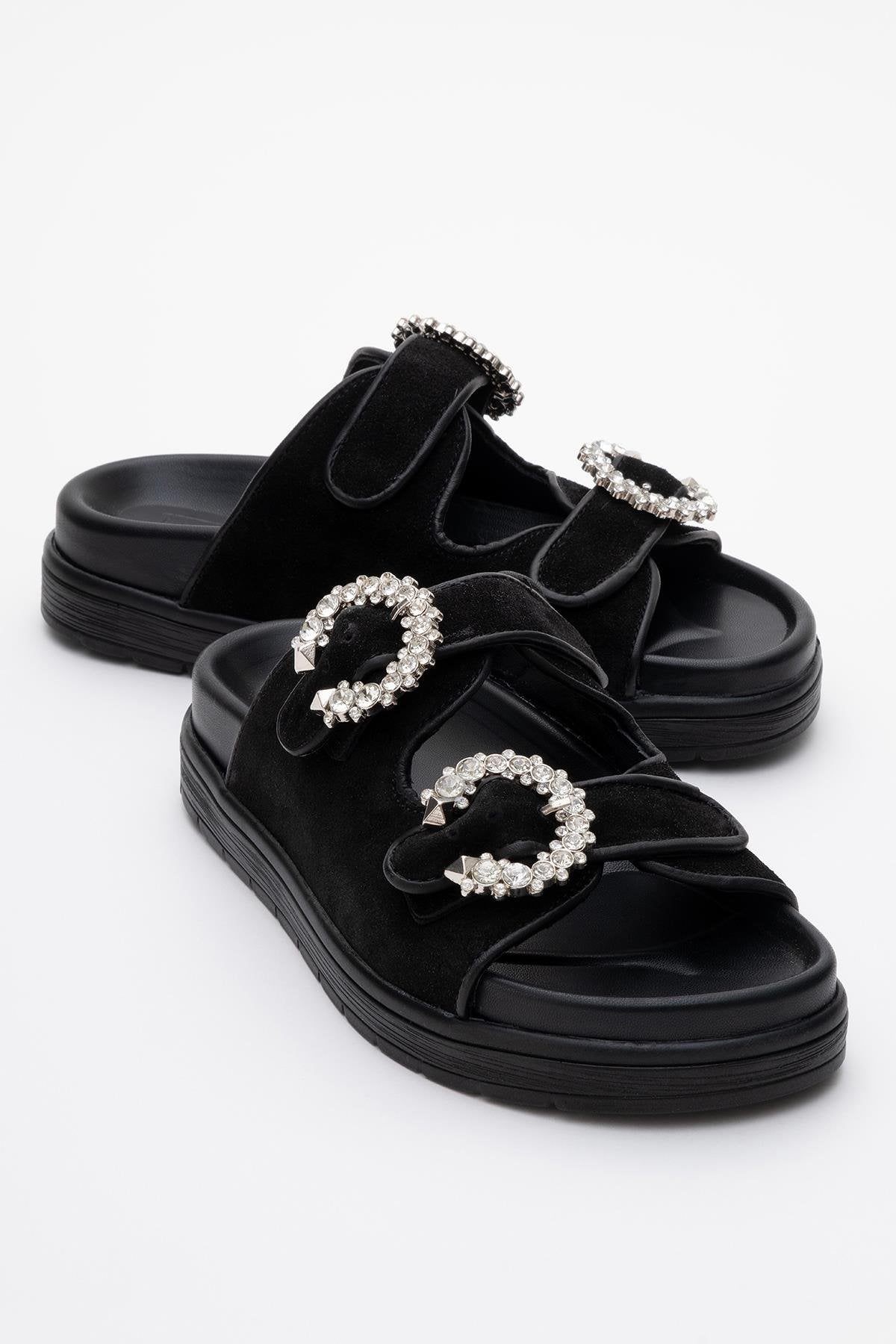 Morelia - Black Suede Leather Slide Sandal (Women)