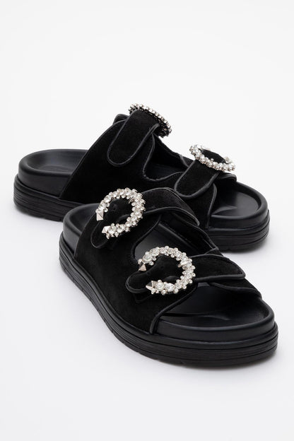 Morelia - Black Suede Leather Slide Sandal (Women)