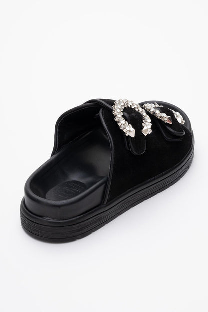 Morelia - Black Suede Leather Slide Sandal (Women)