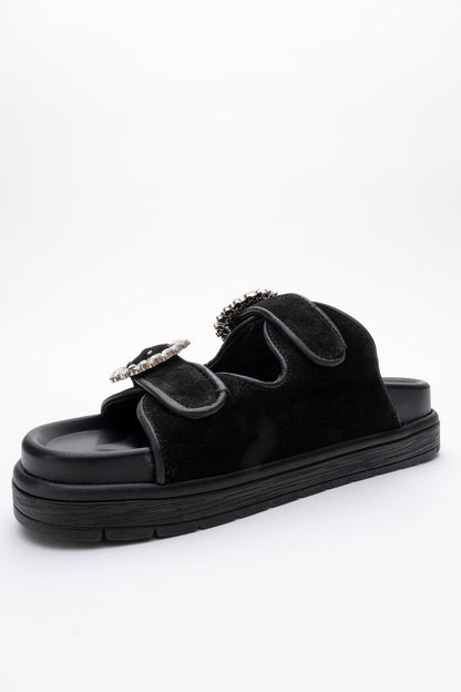 Morelia - Black Suede Leather Slide Sandal (Women)