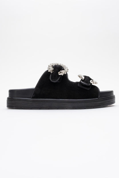 Morelia - Black Suede Leather Slide Sandal (Women)