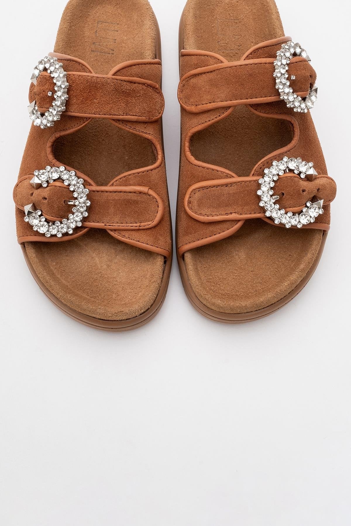 Morelia - Cognac Brown Suede Leather Slide Sandal (Women)