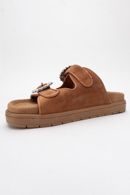 Morelia - Cognac Brown Suede Leather Slide Sandal (Women)