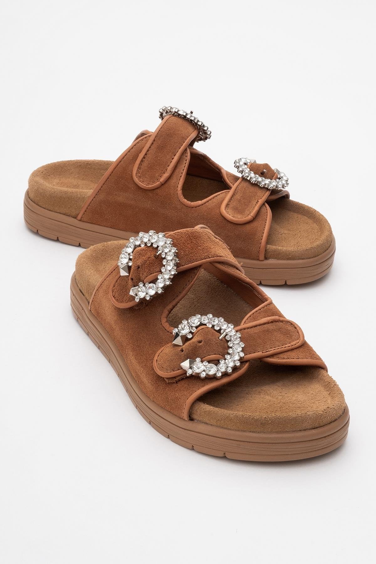 Morelia - Cognac Brown Suede Leather Slide Sandal (Women)