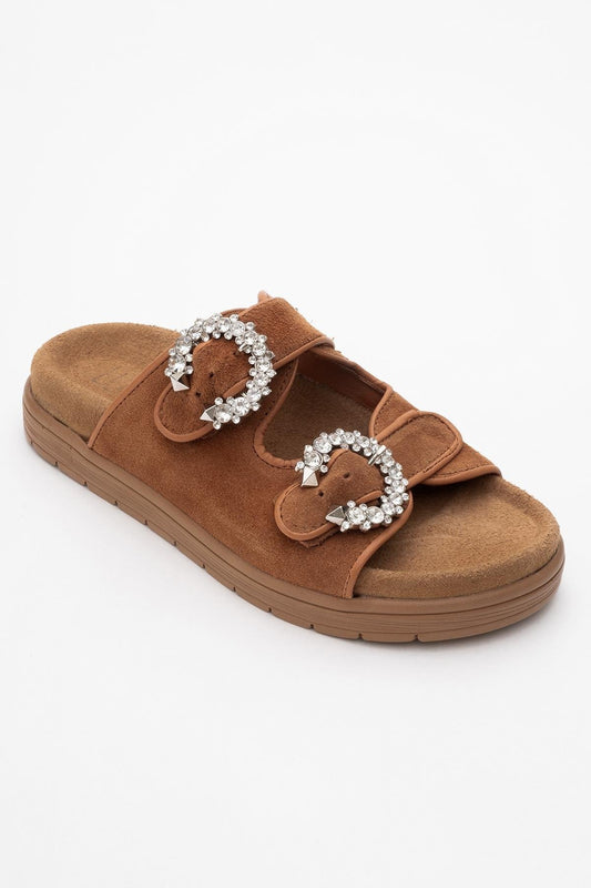 Morelia - Cognac Brown Suede Leather Slide Sandal (Women)