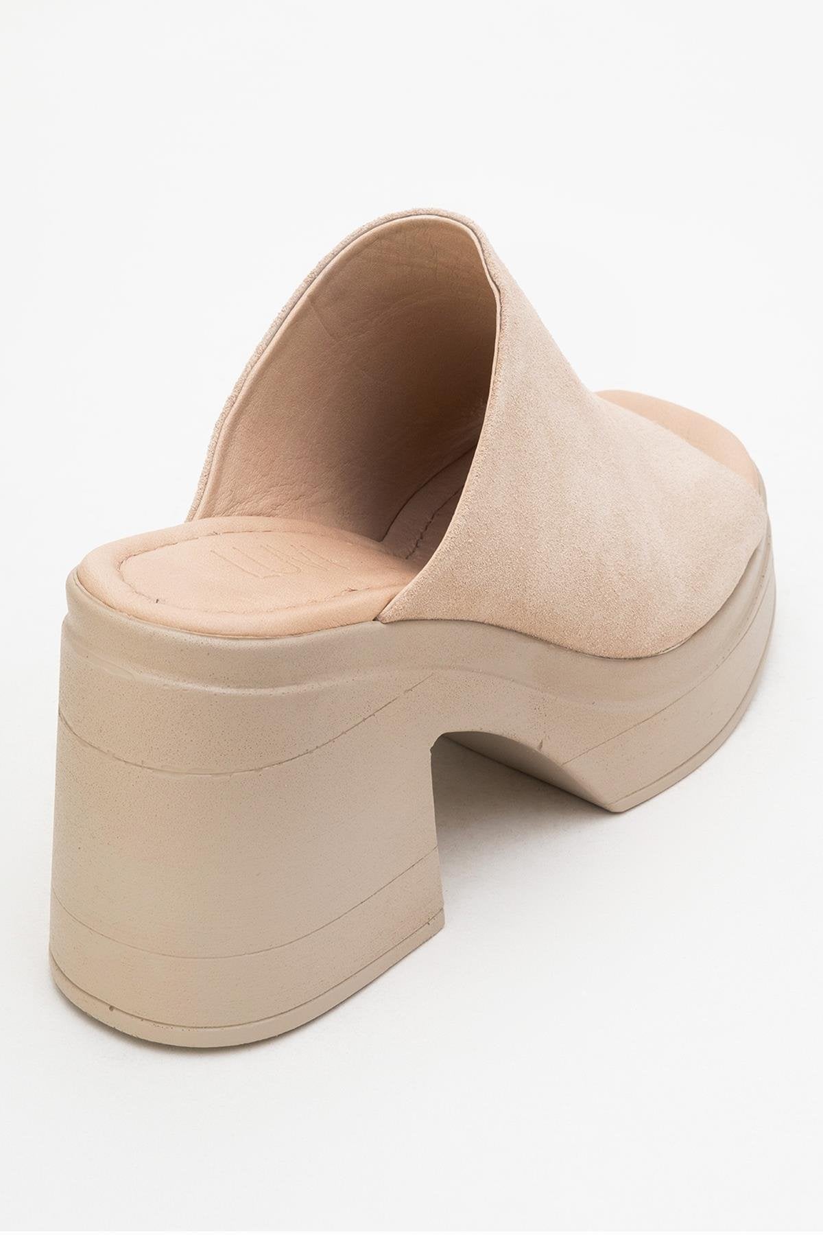 Nola - Beige Suede Leather Heeled Mules