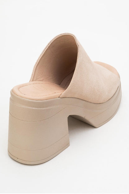 Nola - Beige Suede Leather Heeled Mules