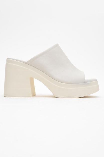 Nola - Beige Leather Heeled Mules