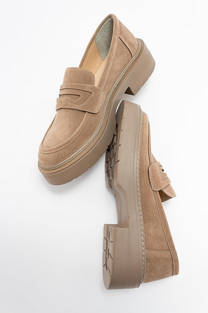 Josie - Beige Suede Loafers