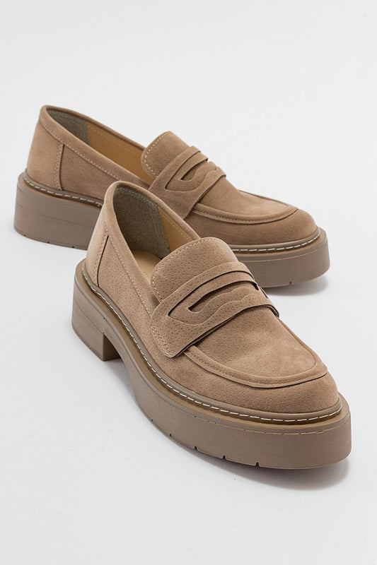 Josie - Beige Suede Loafers