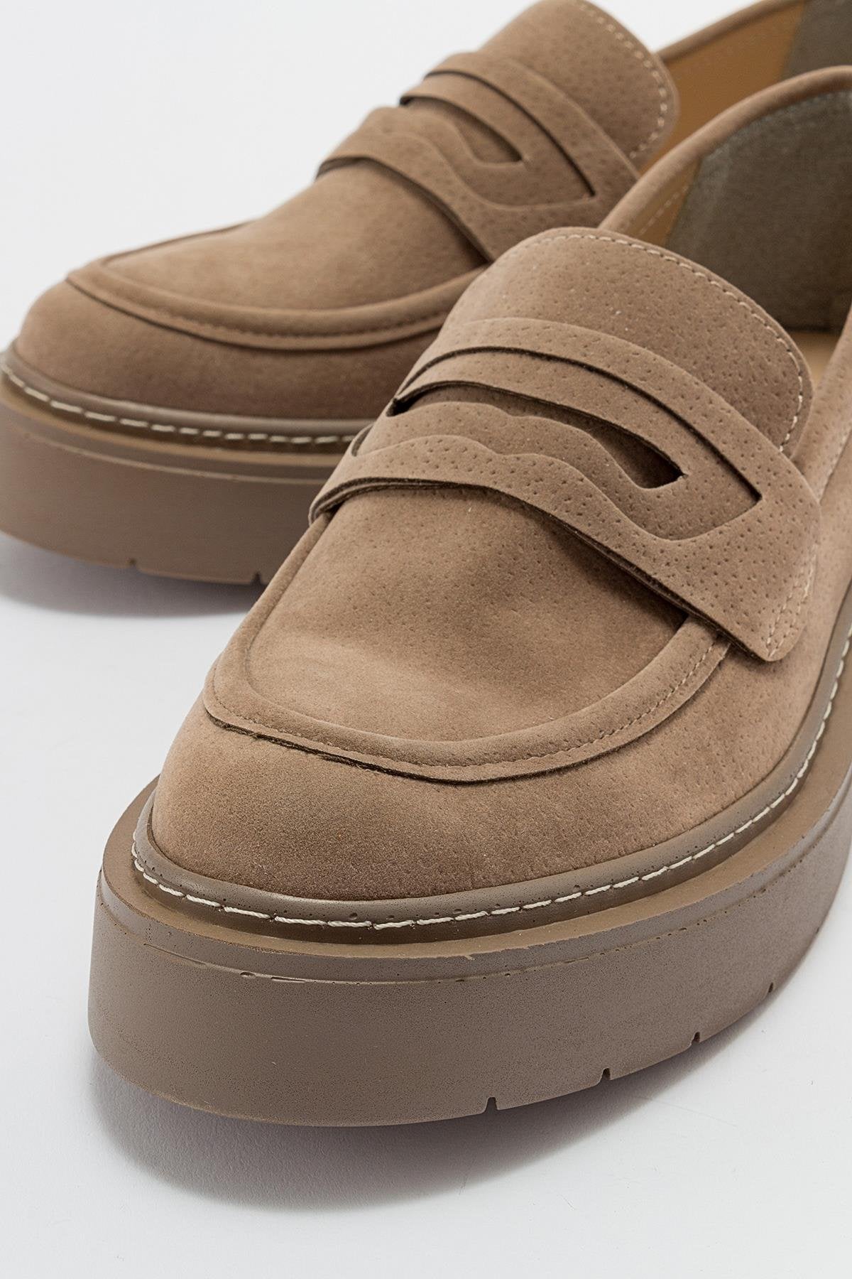 Josie - Beige Suede Loafers