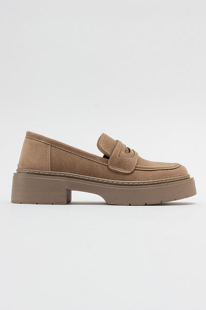 Josie - Beige Suede Loafers