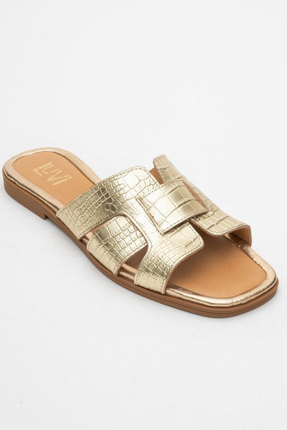 Notre - Gold Leather Slide Sandal (Women)