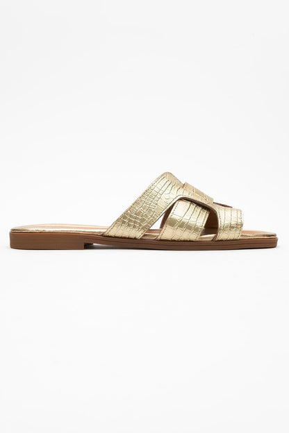 Notre - Gold Leather Slide Sandal (Women)