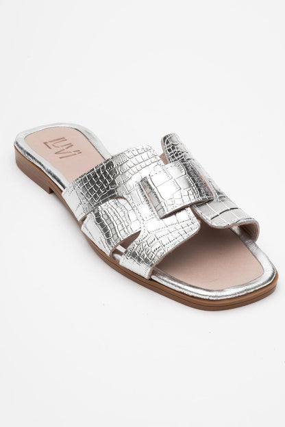Notre - Silver Leather Slide Sandal (Women)