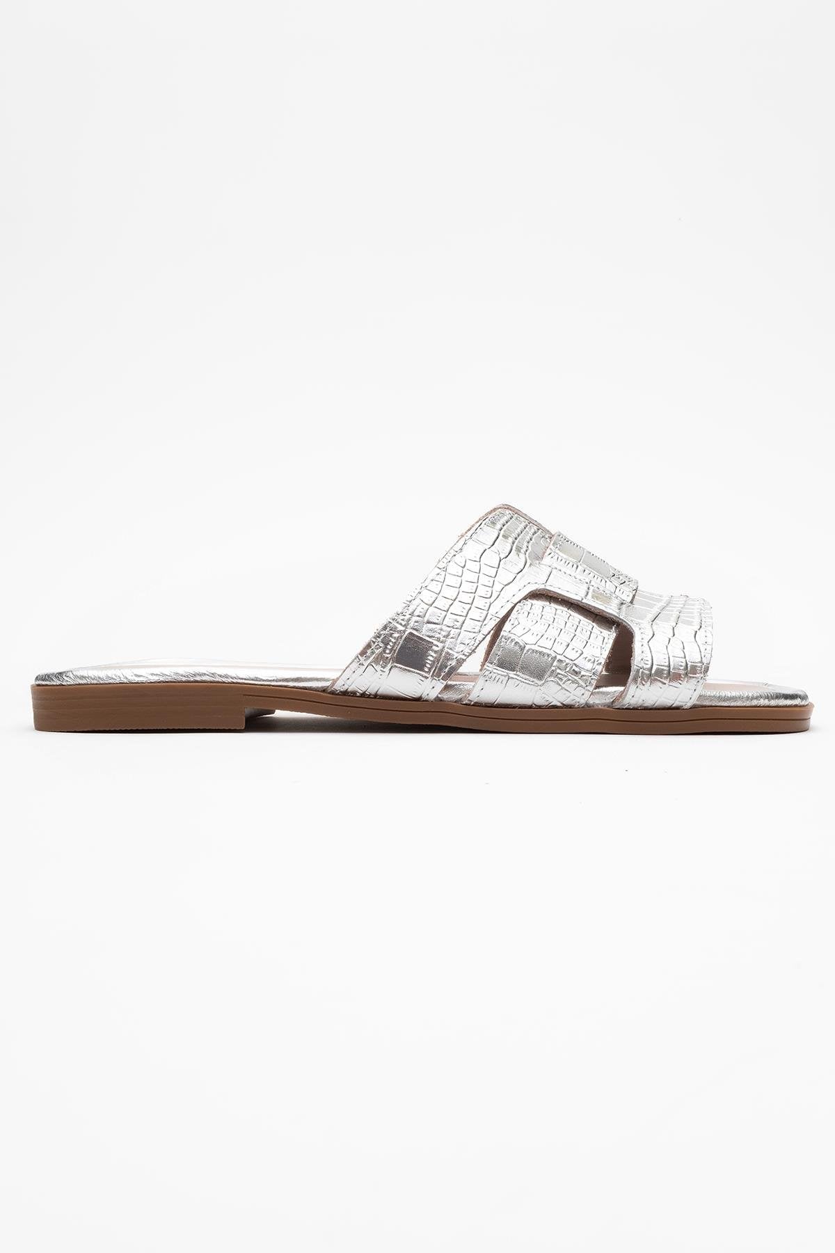 Notre - Silver Leather Slide Sandal (Women)