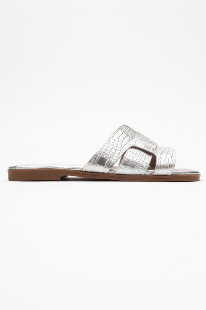 Notre - Silver Leather Slide Sandal (Women)