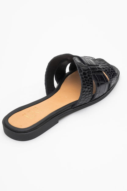 Notre - Black Leather Slide Sandal (Women)