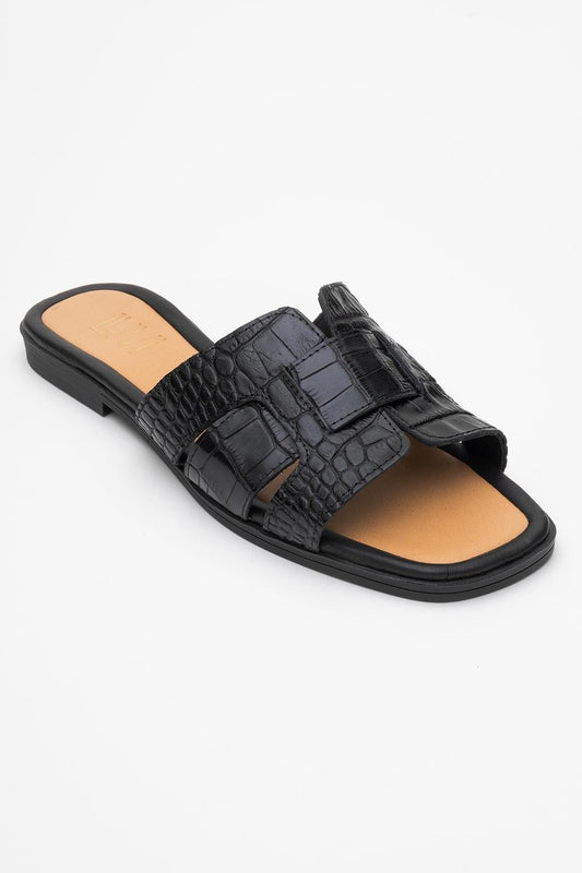 Notre - Black Leather Slide Sandal (Women)