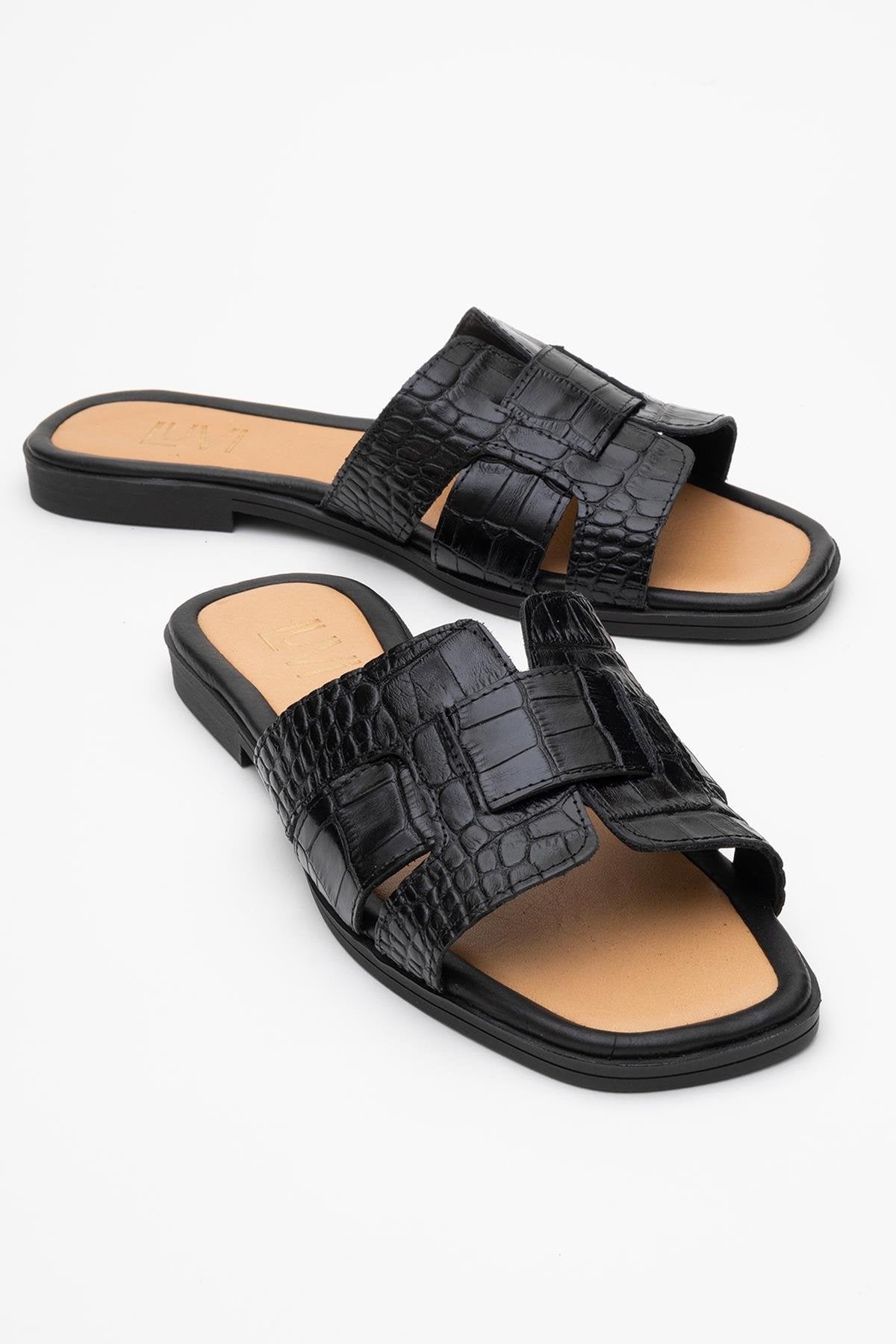 Notre - Black Leather Slide Sandal (Women)
