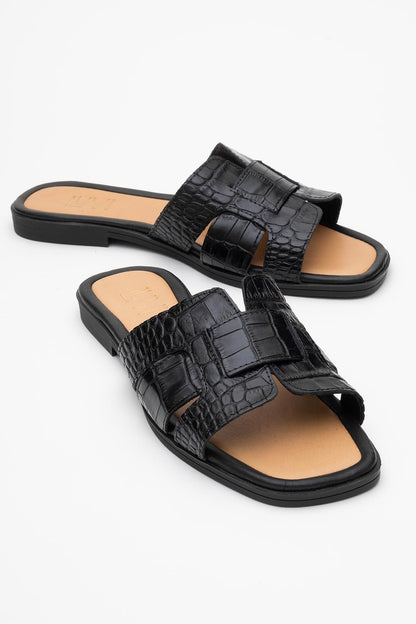 Notre - Black Leather Slide Sandal (Women)