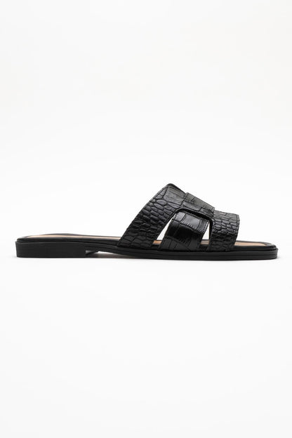 Notre - Black Leather Slide Sandal (Women)