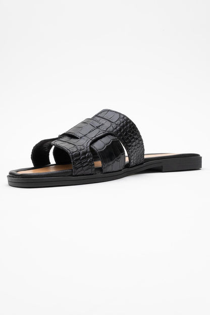Notre - Black Leather Slide Sandal (Women)