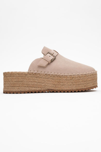 Novas - Beige Suede Leather Platform Espadrille Mule (Women)