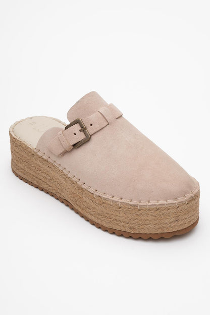 Novas - Beige Suede Leather Platform Espadrille Mule (Women)