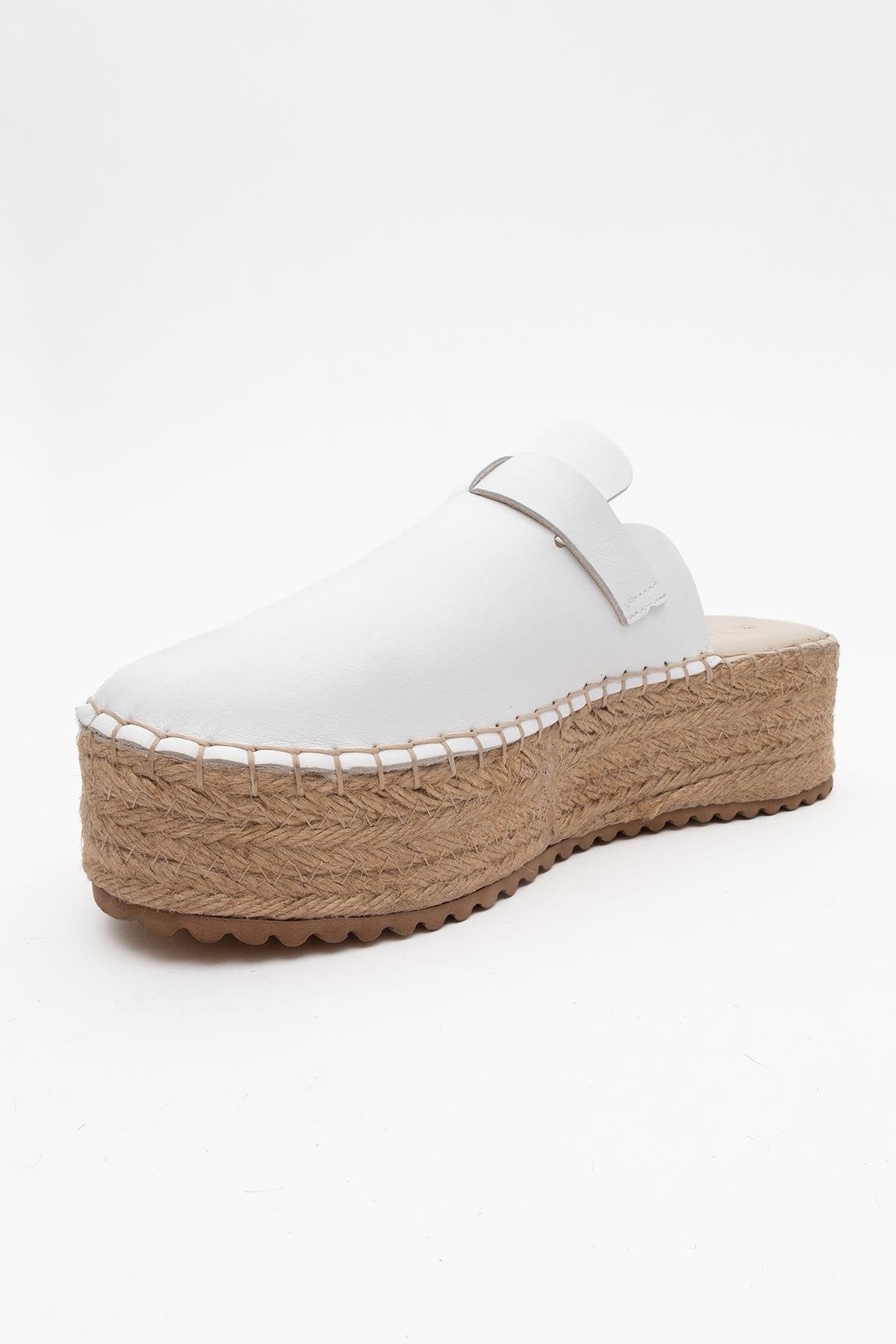 Novas - White Leather Platform Espadrille Mule (Women)