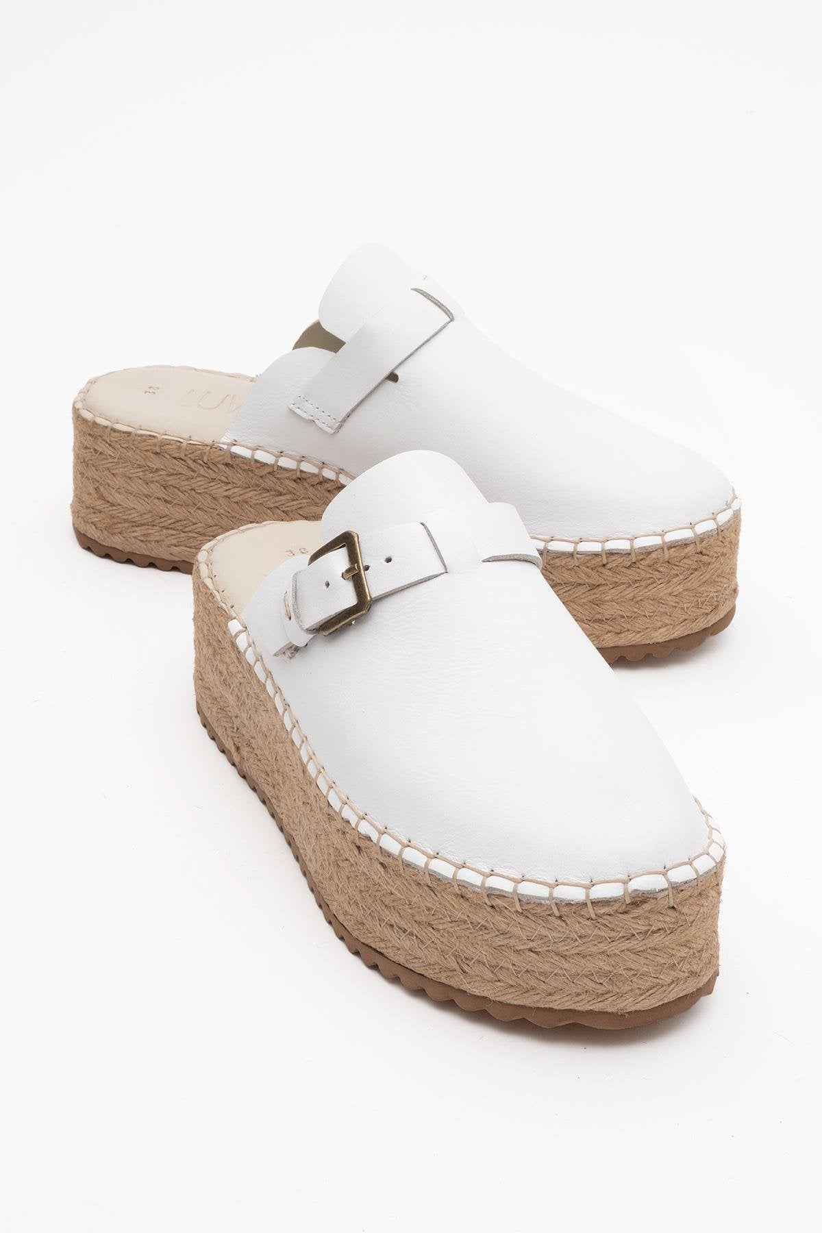 Novas - White Leather Platform Espadrille Mule (Women)