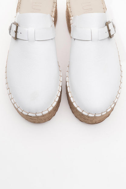 Novas - White Leather Platform Espadrille Mule (Women)
