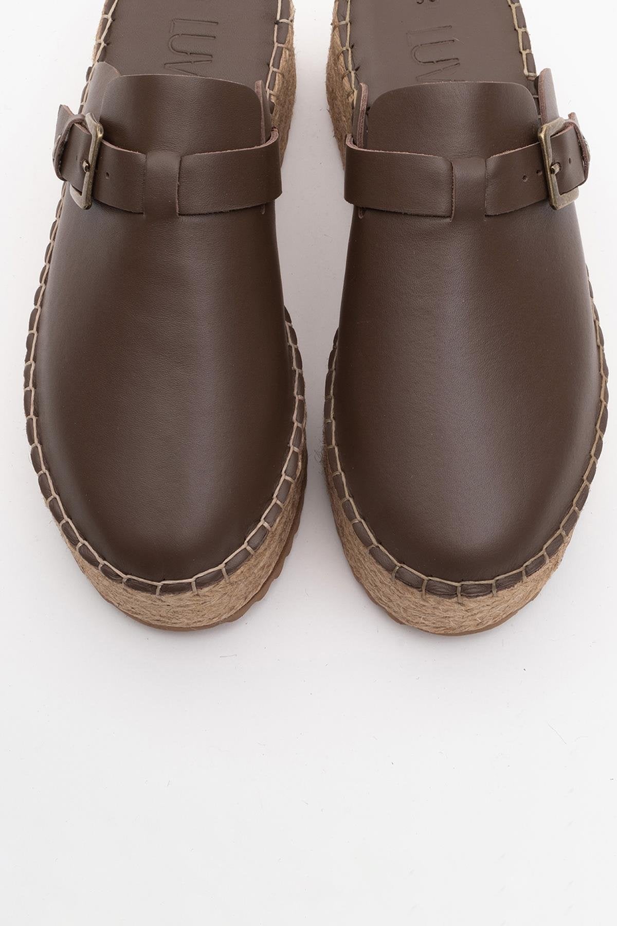 Novas - Brown Leather Platform Espadrille Mule (Women)