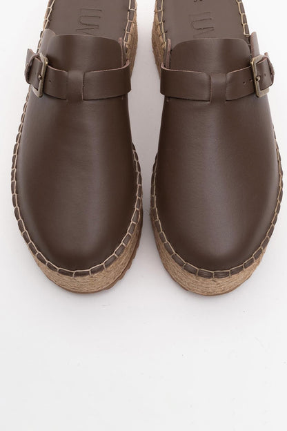 Novas - Brown Leather Platform Espadrille Mule (Women)