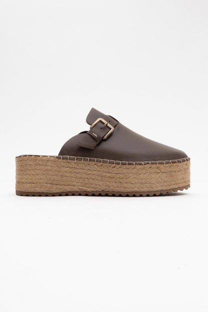 Novas - Brown Leather Platform Espadrille Mule (Women)