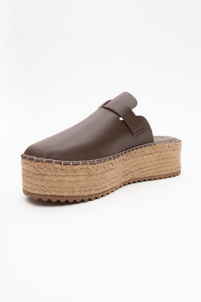 Novas - Brown Leather Platform Espadrille Mule (Women)