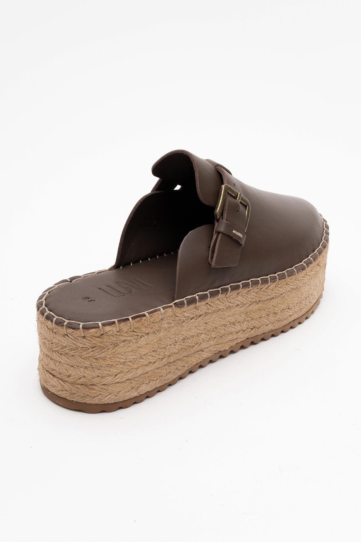 Novas - Brown Leather Platform Espadrille Mule (Women)