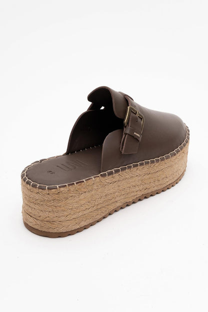 Novas - Brown Leather Platform Espadrille Mule (Women)