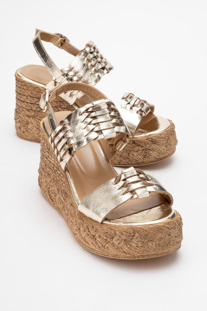 Olien - Gold Leather Platform Espadrilles (Women)