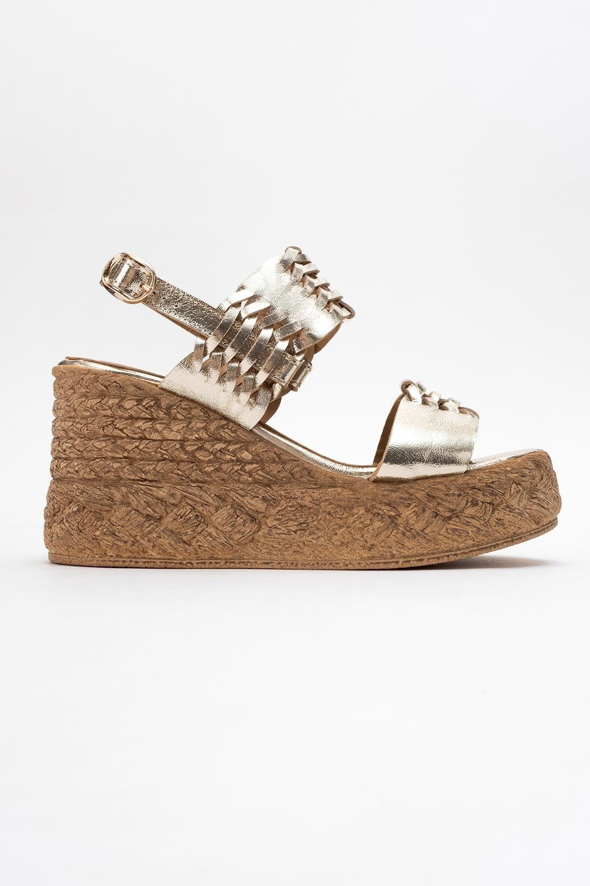 Olien - Gold Leather Platform Espadrilles (Women)