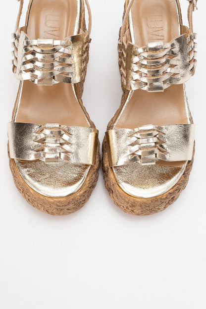 Olien - Gold Leather Platform Espadrilles (Women)