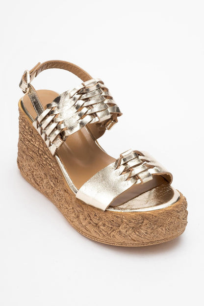 Olien - Gold Leather Platform Espadrilles (Women)