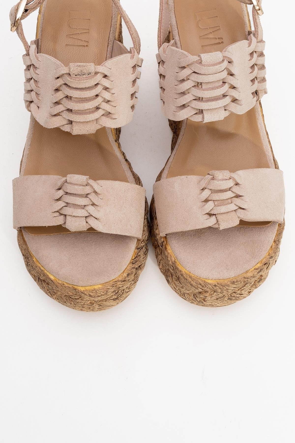 Olien - Beige Suede Leather Platform Espadrilles (Women)