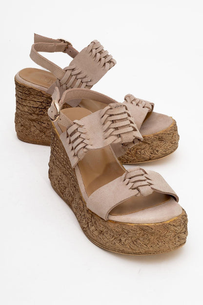 Olien - Beige Suede Leather Platform Espadrilles (Women)