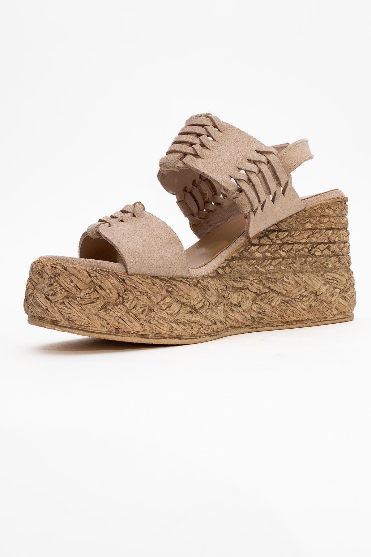 Olien - Beige Suede Leather Platform Espadrilles (Women)