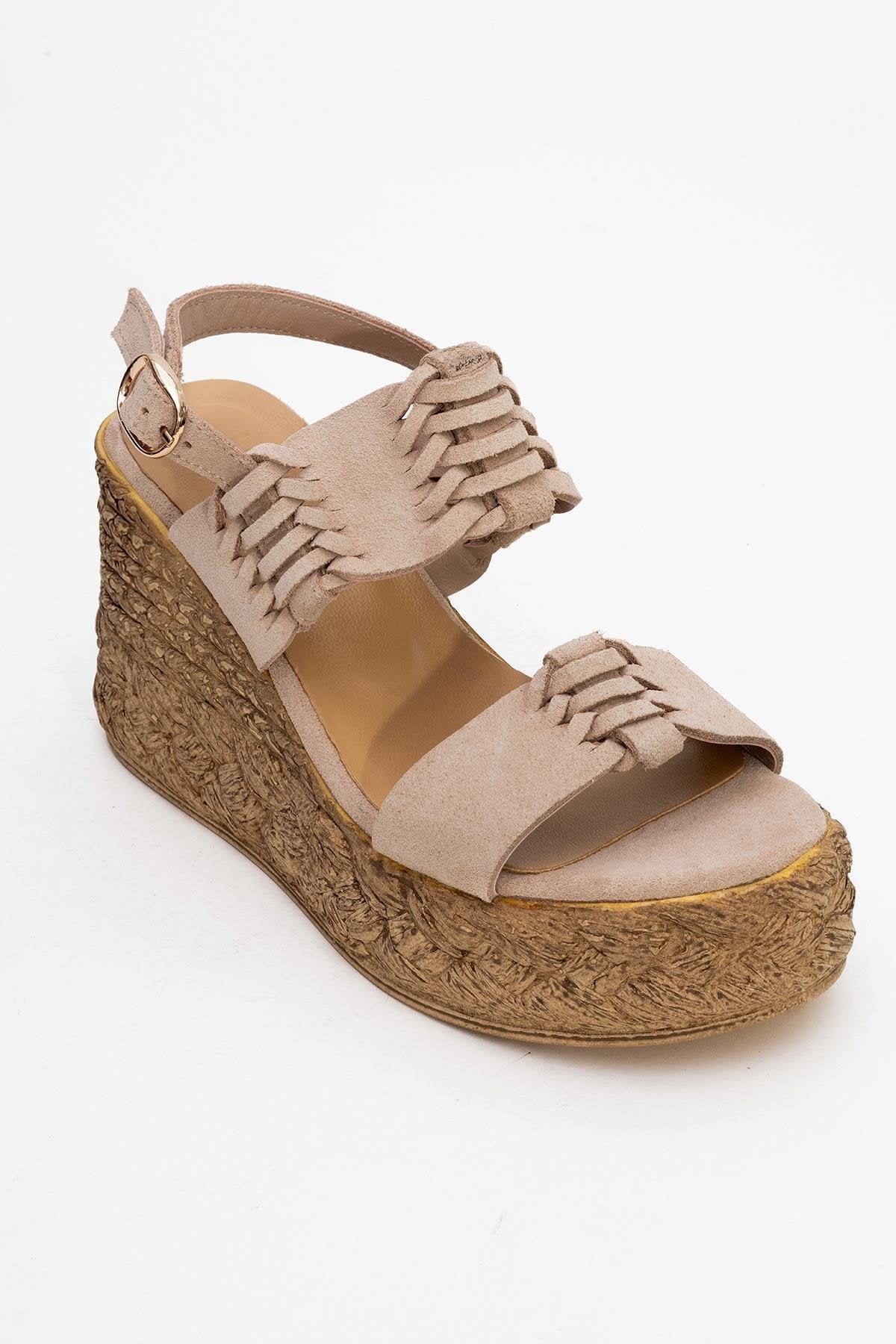 Olien - Beige Suede Leather Platform Espadrilles (Women)