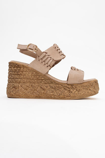 Olien - Beige Suede Leather Platform Espadrilles (Women)