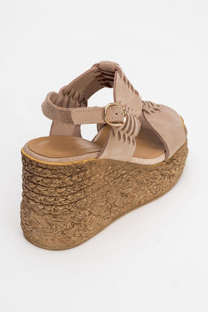 Olien - Beige Suede Leather Platform Espadrilles (Women)