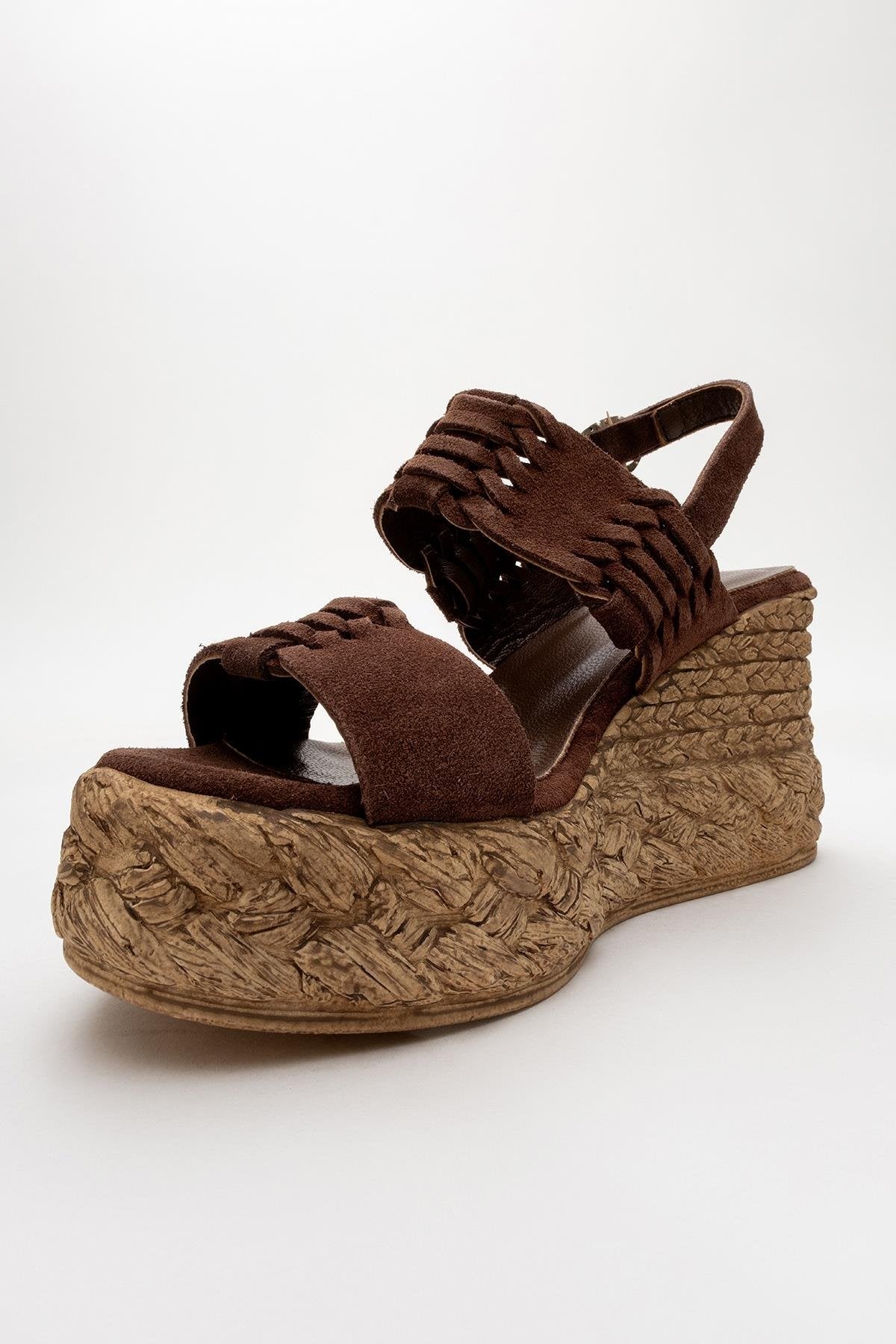 Olien - Brown Suede Leather Platform Espadrilles (Women)