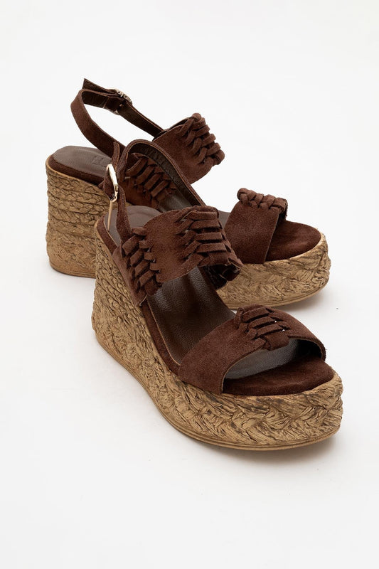 Olien - Brown Suede Leather Platform Espadrilles (Women)
